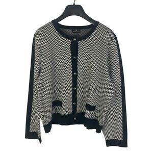 Marble Scotland Black & White Herringbone Knit Cardigan Medium